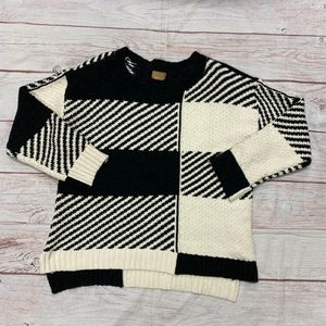 ANTHROPOLOGIE POL Black and White Color Blocking Pattern Sweater EUC sz M